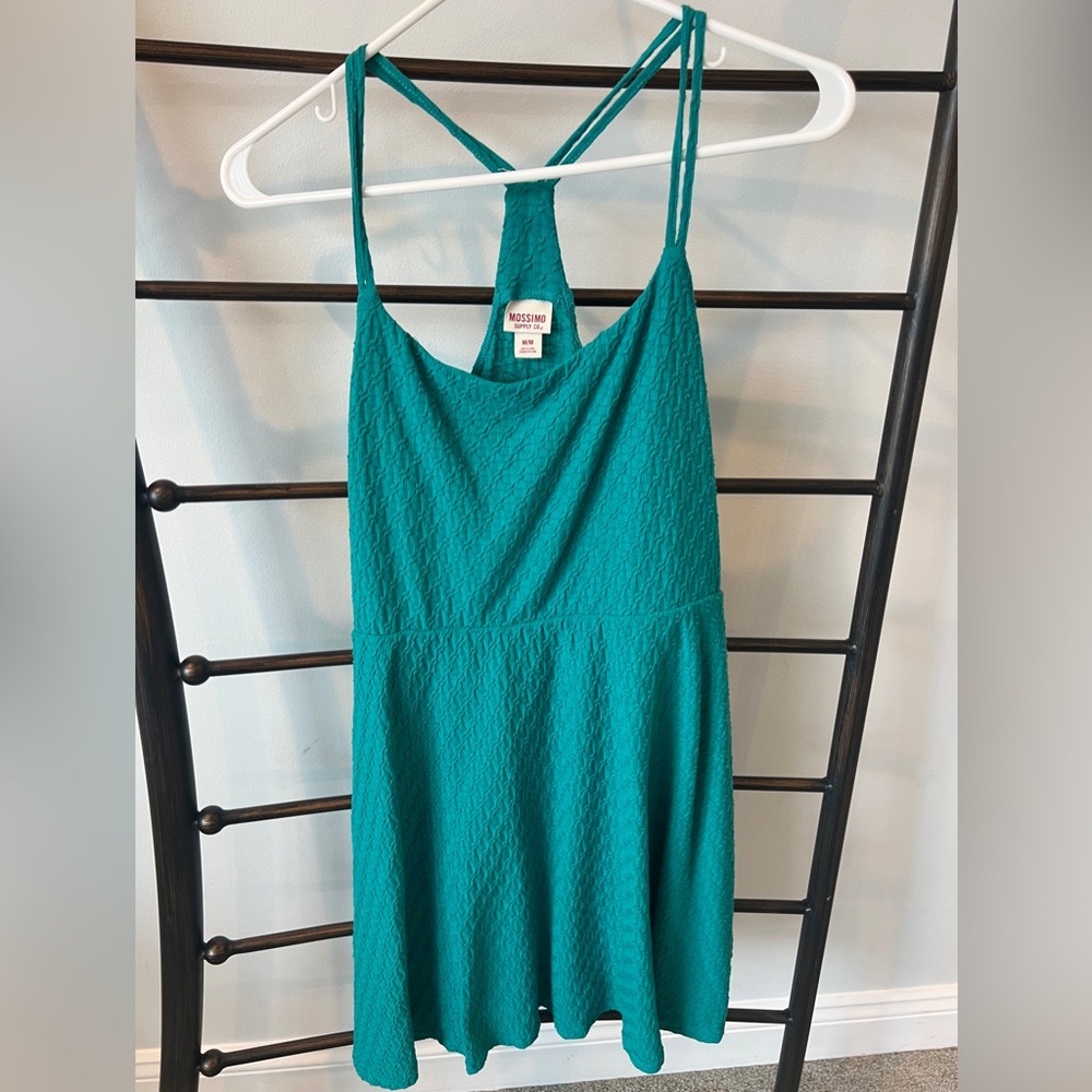 Teal women’s dress.